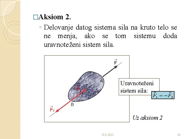 �Aksiom 2. ◦ Delovanje datog sistema sila na kruto telo se ne menja, ako