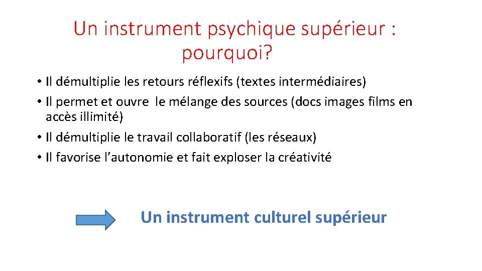 Un instrument psychique supérieur : pourquoi? • Il démultiplie les retours réflexifs (textes intermédiaires)