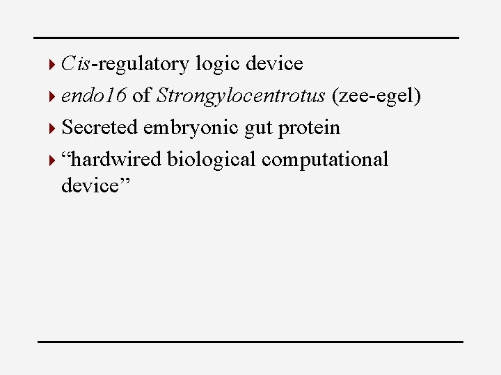 4 Cis-regulatory logic device 4 endo 16 of Strongylocentrotus (zee-egel) 4 Secreted embryonic gut