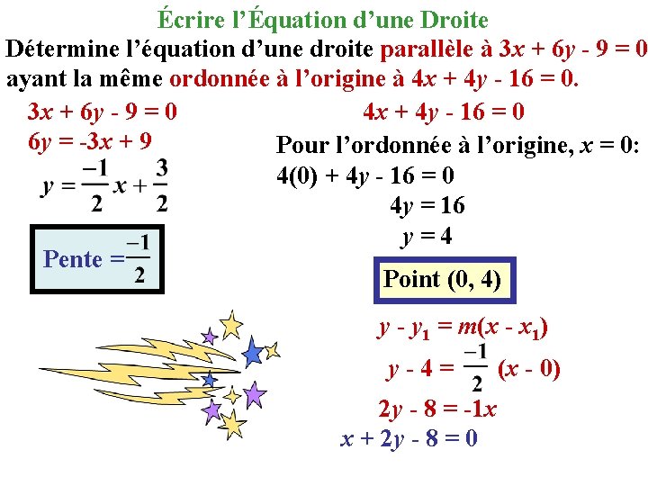 Écrire l’Équation d’une Droite Détermine l’équation d’une droite parallèle à 3 x + 6