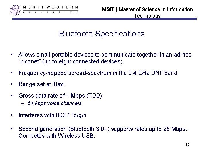 MSIT | Master of Science in Information Technology Bluetooth Specifications • Allows small portable MSIT | Master of Science in Information Technology Bluetooth Specifications • Allows small portable