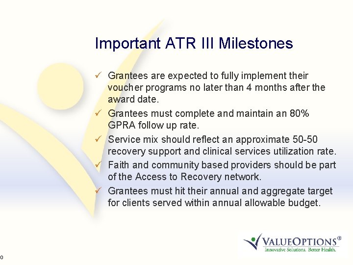 20 Important ATR III Milestones ü Grantees are expected to fully implement their voucher