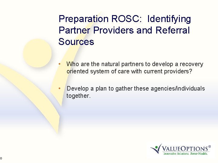 30 Preparation ROSC: Identifying Partner Providers and Referral Sources • Who are the natural