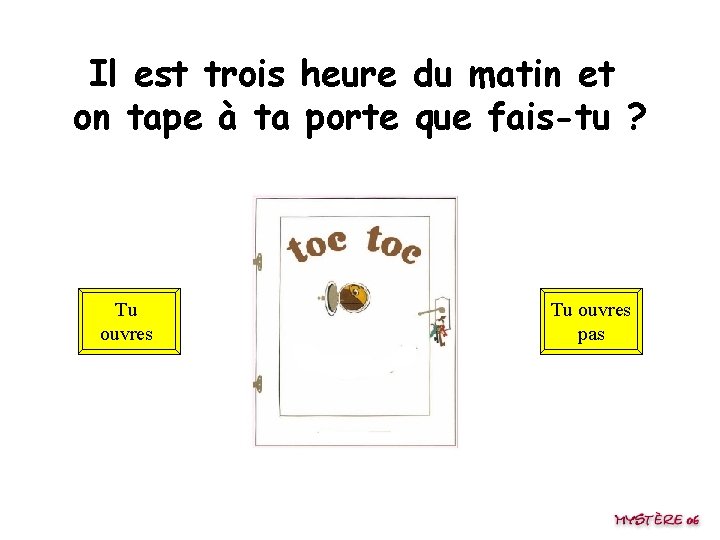 Il est trois heure du matin et on tape à ta porte que fais-tu