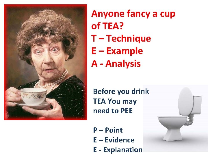 Anyone fancy a cup of TEA? T – Technique E – Example A -