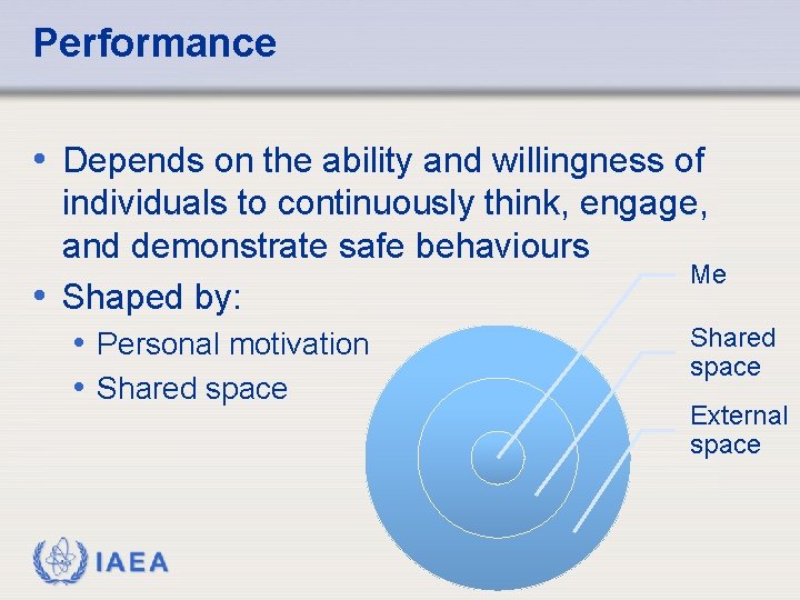 Performance • Depends on the ability and willingness of individuals to continuously think, engage,
