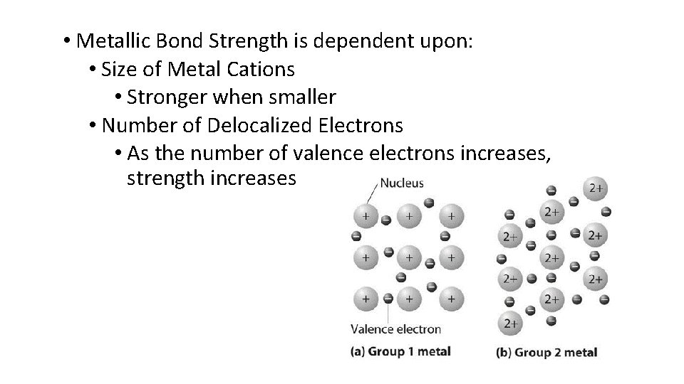  • Metallic Bond Strength is dependent upon: • Size of Metal Cations •