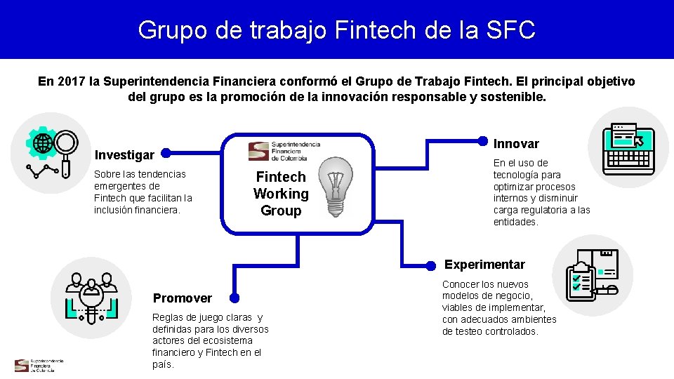 Grupo de trabajo Fintech de la SFC En 2017 la Superintendencia Financiera conformó el