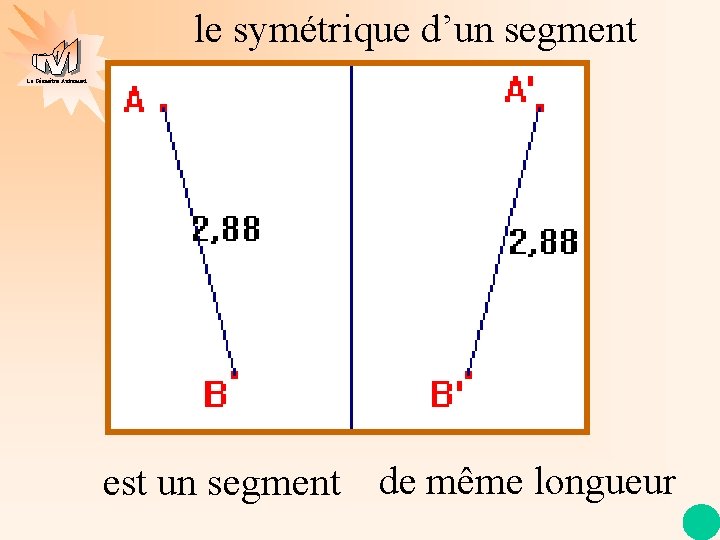 le symétrique d’un segment La Géométrie Autrement est un segment de même longueur 