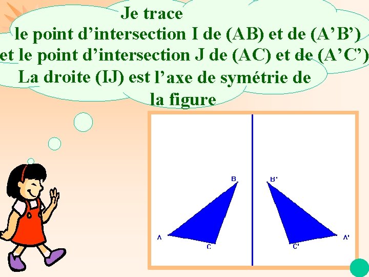 Je trace le point d’intersection I de (AB) et de (A’B’) et le point