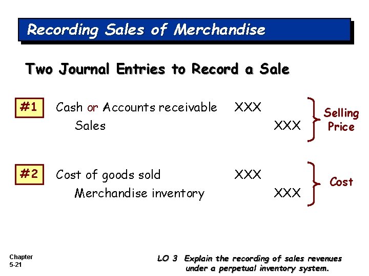 Recording Sales of Merchandise Two Journal Entries to Record a Sale #1 #2 Chapter