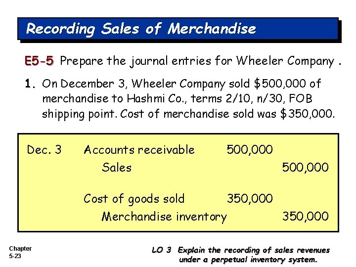 Recording Sales of Merchandise E 5 -5 Prepare the journal entries for Wheeler Company.