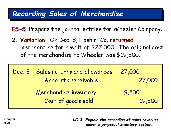 Recording Sales of Merchandise E 5 -5 Prepare the journal entries for Wheeler Company.