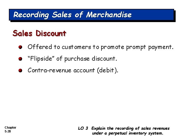 Recording Sales of Merchandise Sales Discount Offered to customers to promote prompt payment. “Flipside”