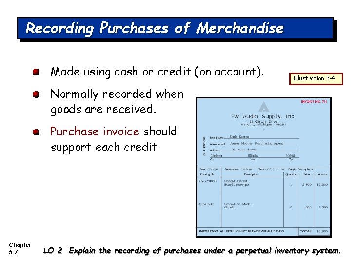 Recording Purchases of Merchandise Made using cash or credit (on account). Illustration 5 -4