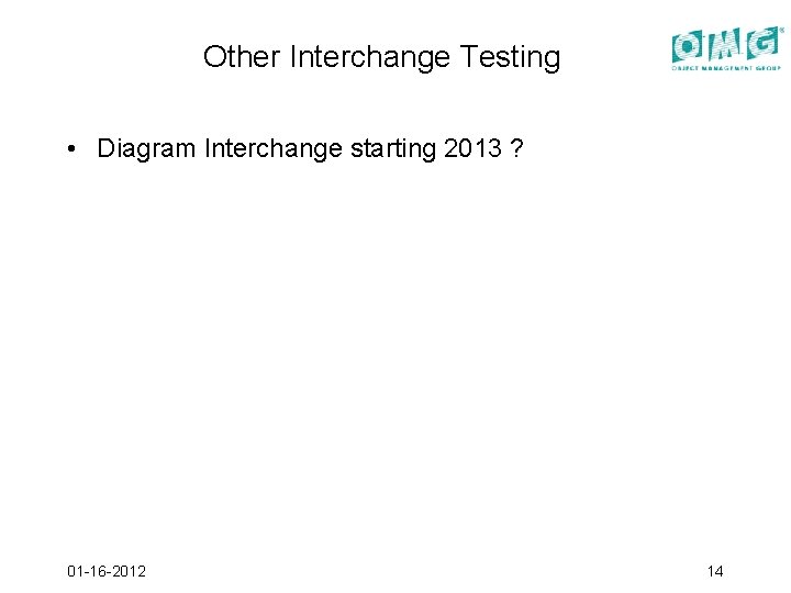 Other Interchange Testing • Diagram Interchange starting 2013 ? 01 -16 -2012 14 