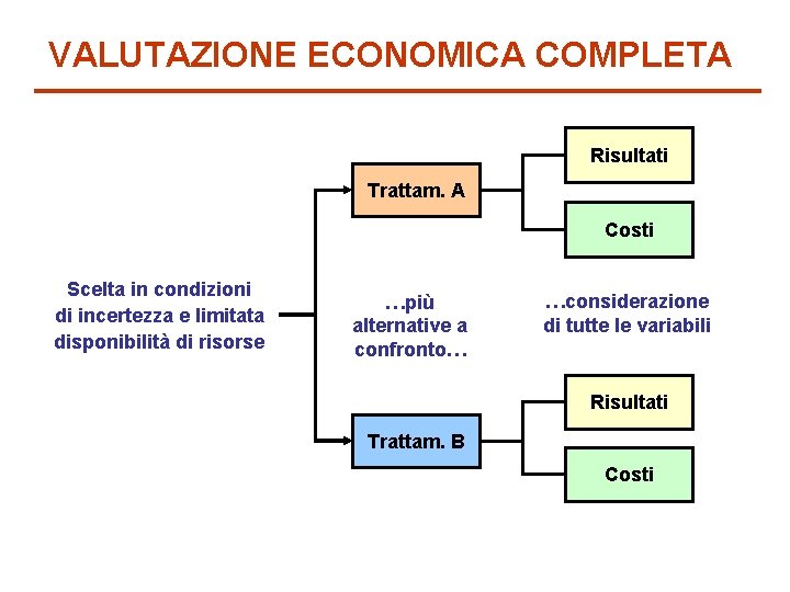 VALUTAZIONE ECONOMICA COMPLETA Risultati Trattam. A Costi Scelta in condizioni di incertezza e limitata