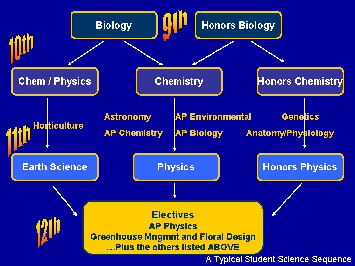 Biology Chem / Physics Horticulture Earth Science Honors Biology Chemistry Honors Chemistry Astronomy AP