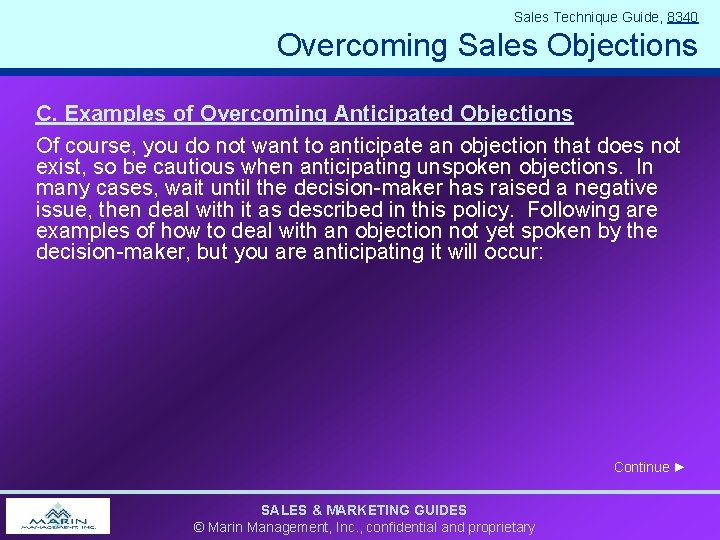 Anticipated Objection Example Sales Technique Guide 8340 Overcoming Sales Objections A