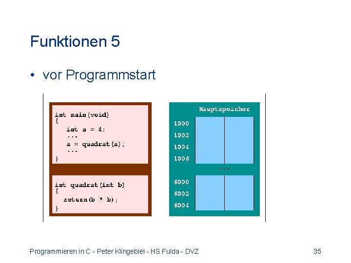 Funktionen 5 • vor Programmstart Programmieren in C - Peter Klingebiel - HS Fulda