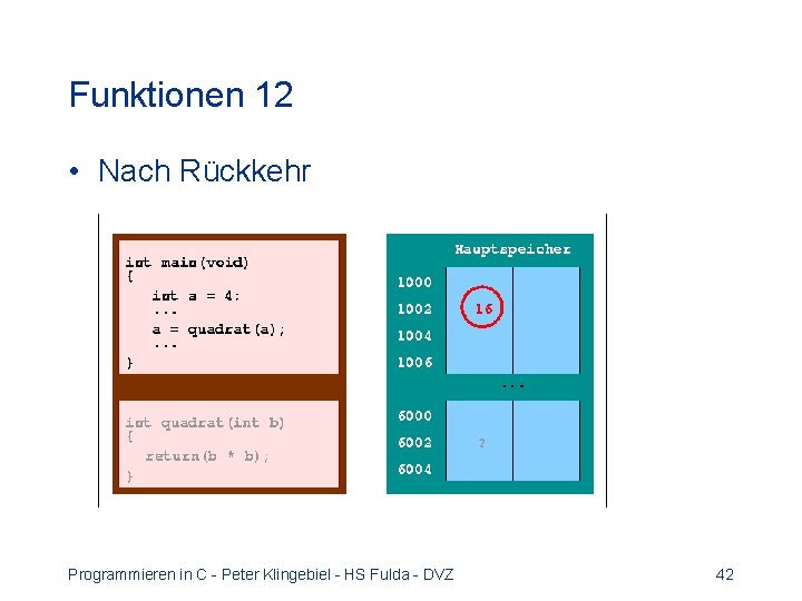 Funktionen 12 • Nach Rückkehr Programmieren in C - Peter Klingebiel - HS Fulda
