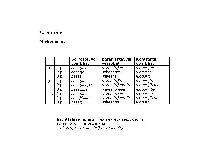 Potentiála Miehtehámit ol. 1. p. 2. p. 3. p. gl. 1. p. 2. p.