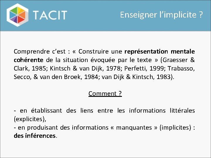 Enseigner l’implicite ? Comprendre c’est : « Construire une représentation mentale cohérente de la