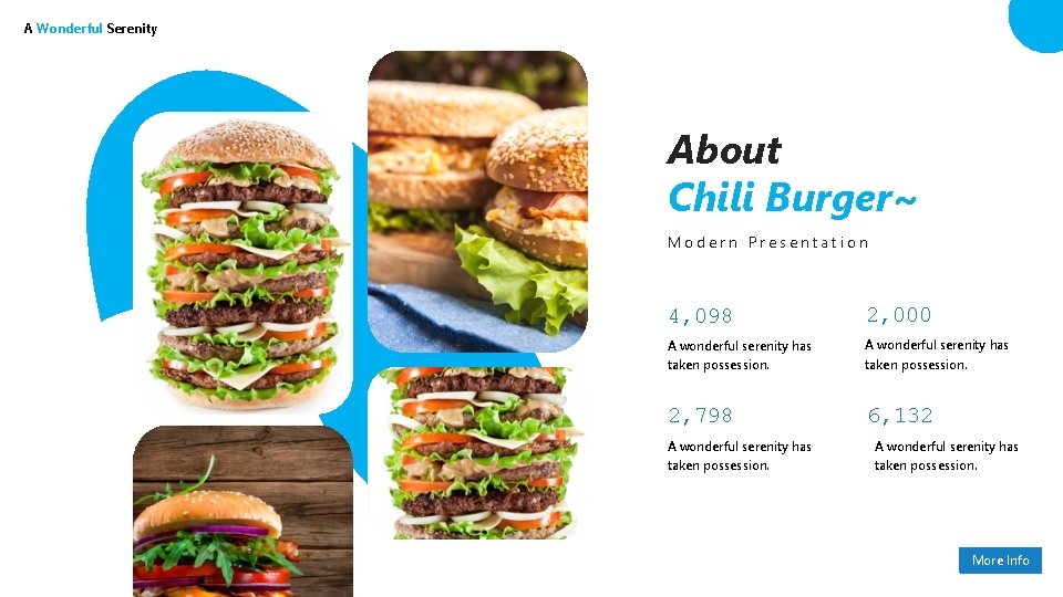 A Wonderful Serenity About Chili Burger~ Modern Presentation 4, 098 2, 000 A wonderful