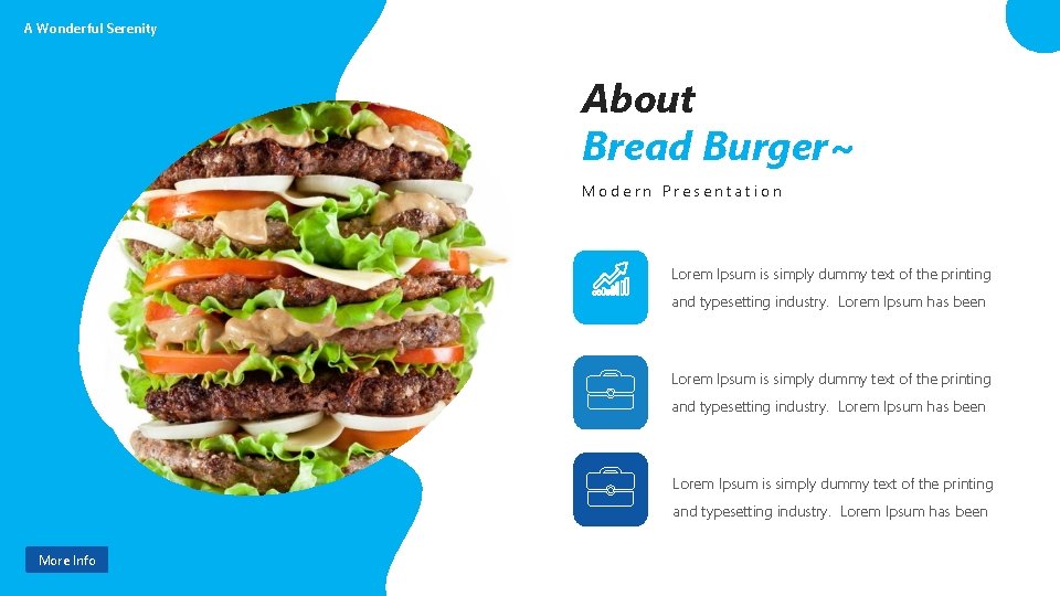 A Wonderful Serenity About Bread Burger~ Modern Presentation Lorem Ipsum is simply dummy text