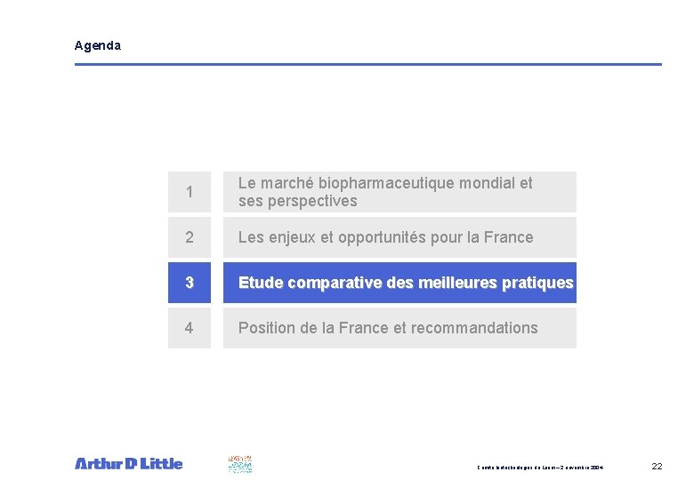 Agenda 1 Le marché biopharmaceutique mondial et ses perspectives 2 Les enjeux et opportunités