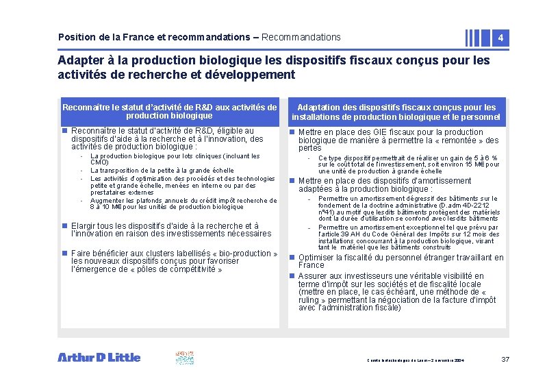 Position de la France et recommandations – Recommandations 4 Adapter à la production biologique