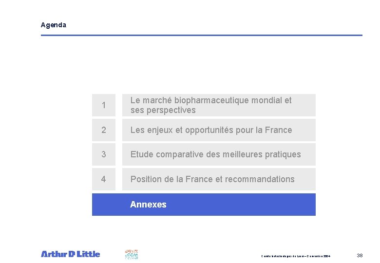 Agenda 1 Le marché biopharmaceutique mondial et ses perspectives 2 Les enjeux et opportunités