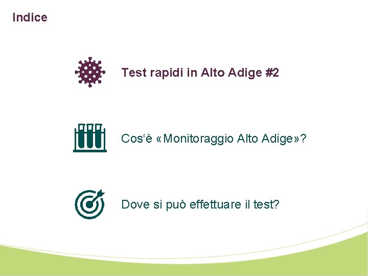 Indice Test rapidi in Alto Adige #2 Cos‘è «Monitoraggio Alto Adige» ? Dove si