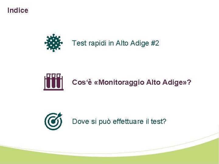 Indice Test rapidi in Alto Adige #2 Cos‘è «Monitoraggio Alto Adige» ? Dove si
