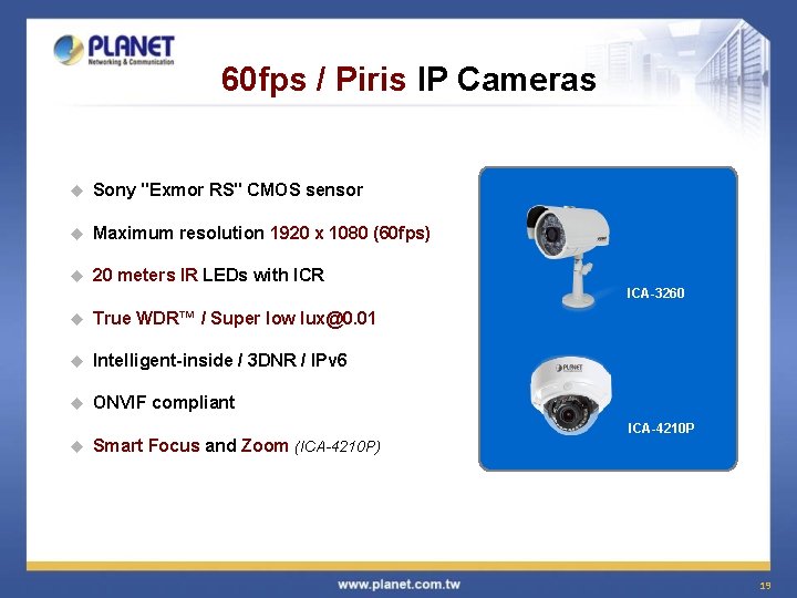 60 fps / Piris IP Cameras u Sony "Exmor RS" CMOS sensor u Maximum