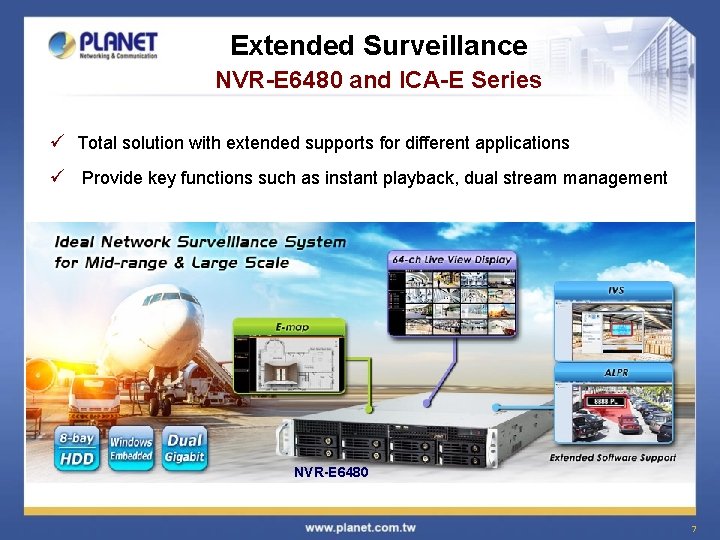 Extended Surveillance NVR-E 6480 and ICA-E Series ü Total solution with extended supports for