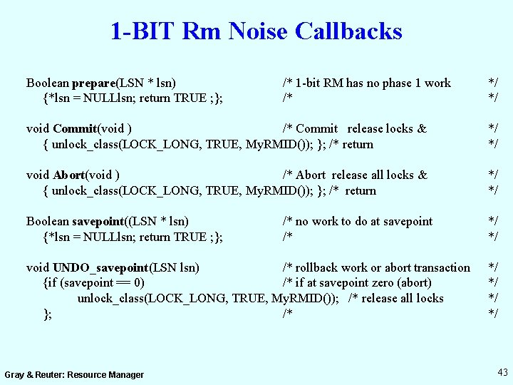 1 -BIT Rm Noise Callbacks Boolean prepare(LSN * lsn) {*lsn = NULLlsn; return TRUE