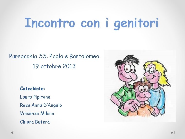 Incontro con i genitori Parrocchia SS. Paolo e Bartolomeo 19 ottobre 2013 Catechiste: Laura