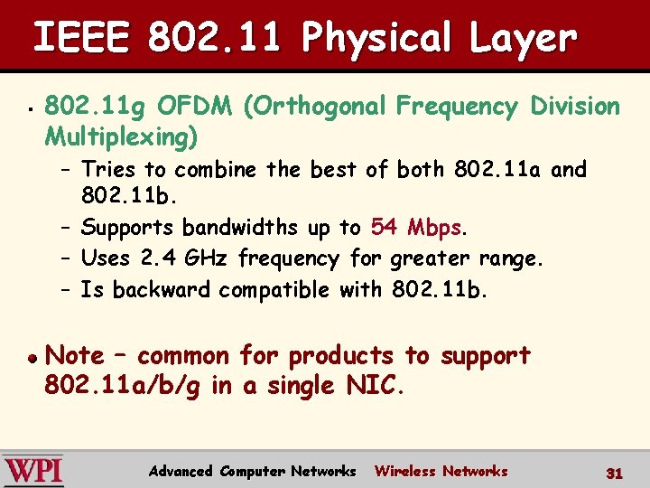 IEEE 802. 11 Physical Layer § 802. 11 g OFDM (Orthogonal Frequency Division Multiplexing)