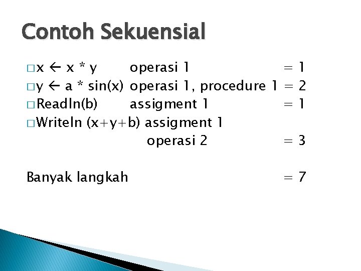 Contoh Sekuensial �x x*y operasi 1 =1 � y a * sin(x) operasi 1,