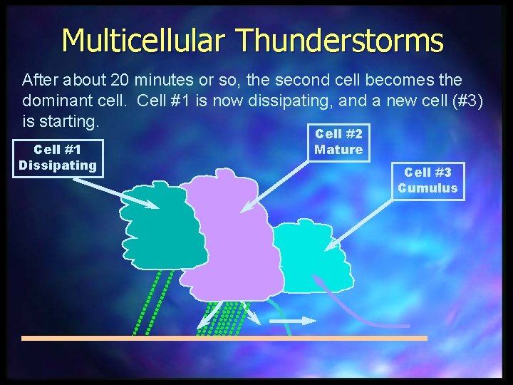 Multicellular Thunderstorms After about 20 minutes or so, the second cell becomes the dominant