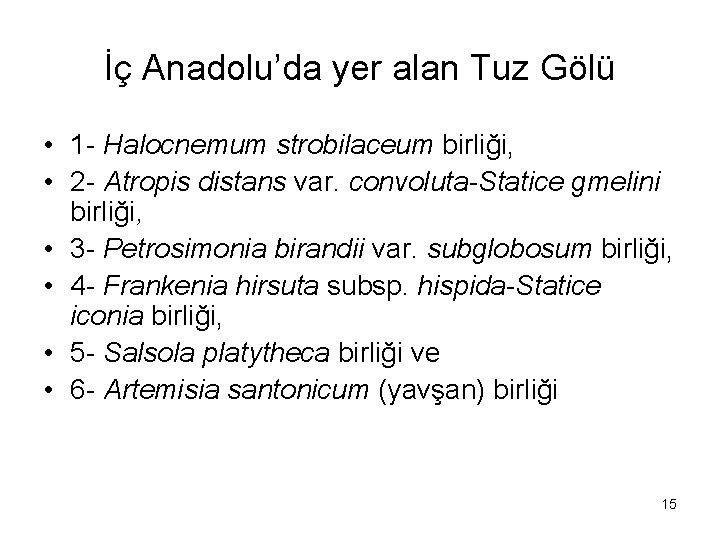 İç Anadolu’da yer alan Tuz Gölü • 1 - Halocnemum strobilaceum birliği, • 2 İç Anadolu’da yer alan Tuz Gölü • 1 - Halocnemum strobilaceum birliği, • 2