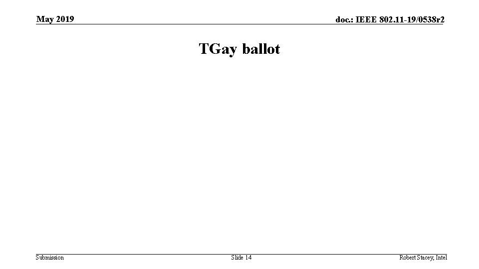 May 2019 doc. : IEEE 802. 11 -19/0538 r 2 TGay ballot Submission Slide