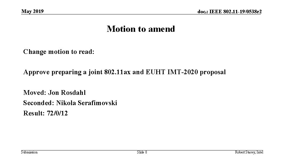 May 2019 doc. : IEEE 802. 11 -19/0538 r 2 Motion to amend Change