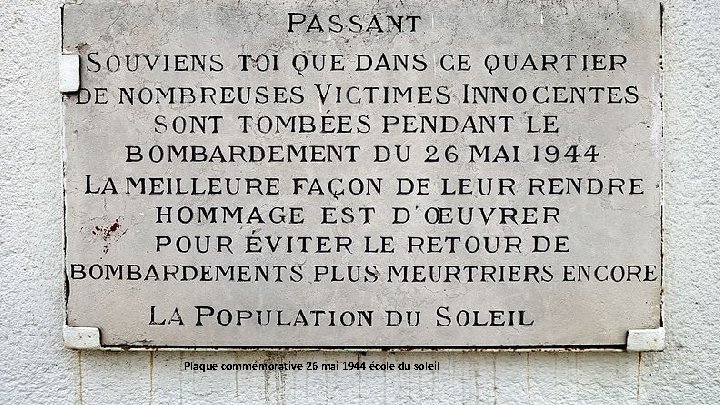 Plaque commémorative 26 mai 1944 école du soleil 