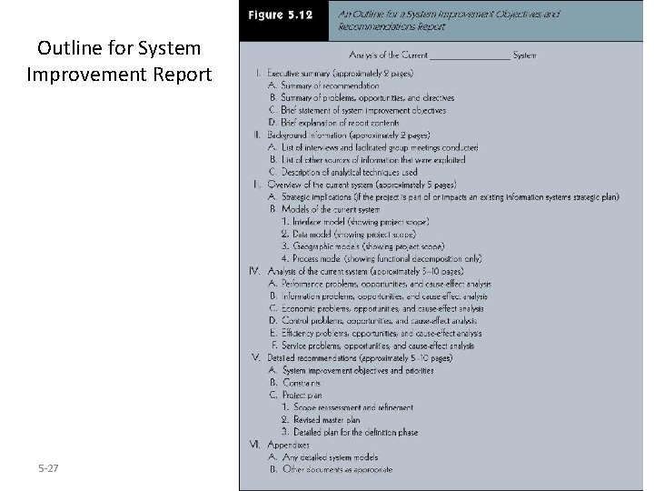 Outline for System Improvement Report 5 -27 