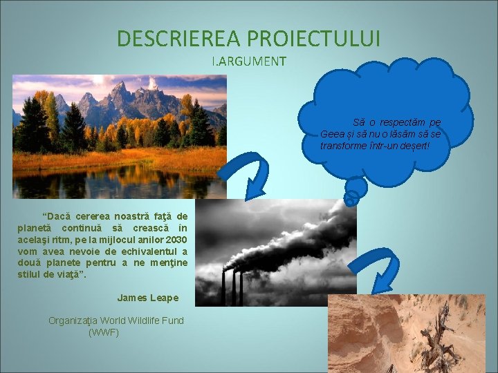 DESCRIEREA PROIECTULUI I. ARGUMENT Să o respectăm pe Geea și să nu o lăsăm