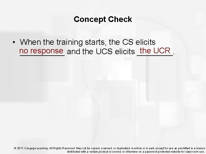 Concept Check • When the training starts, the CS elicits no response and the