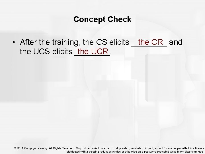 Concept Check • After the training, the CS elicits ____ the CR and the