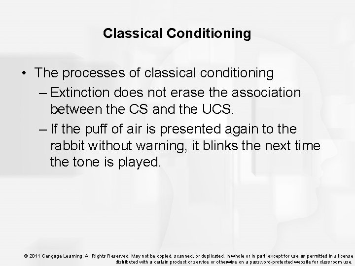 Classical Conditioning • The processes of classical conditioning – Extinction does not erase the